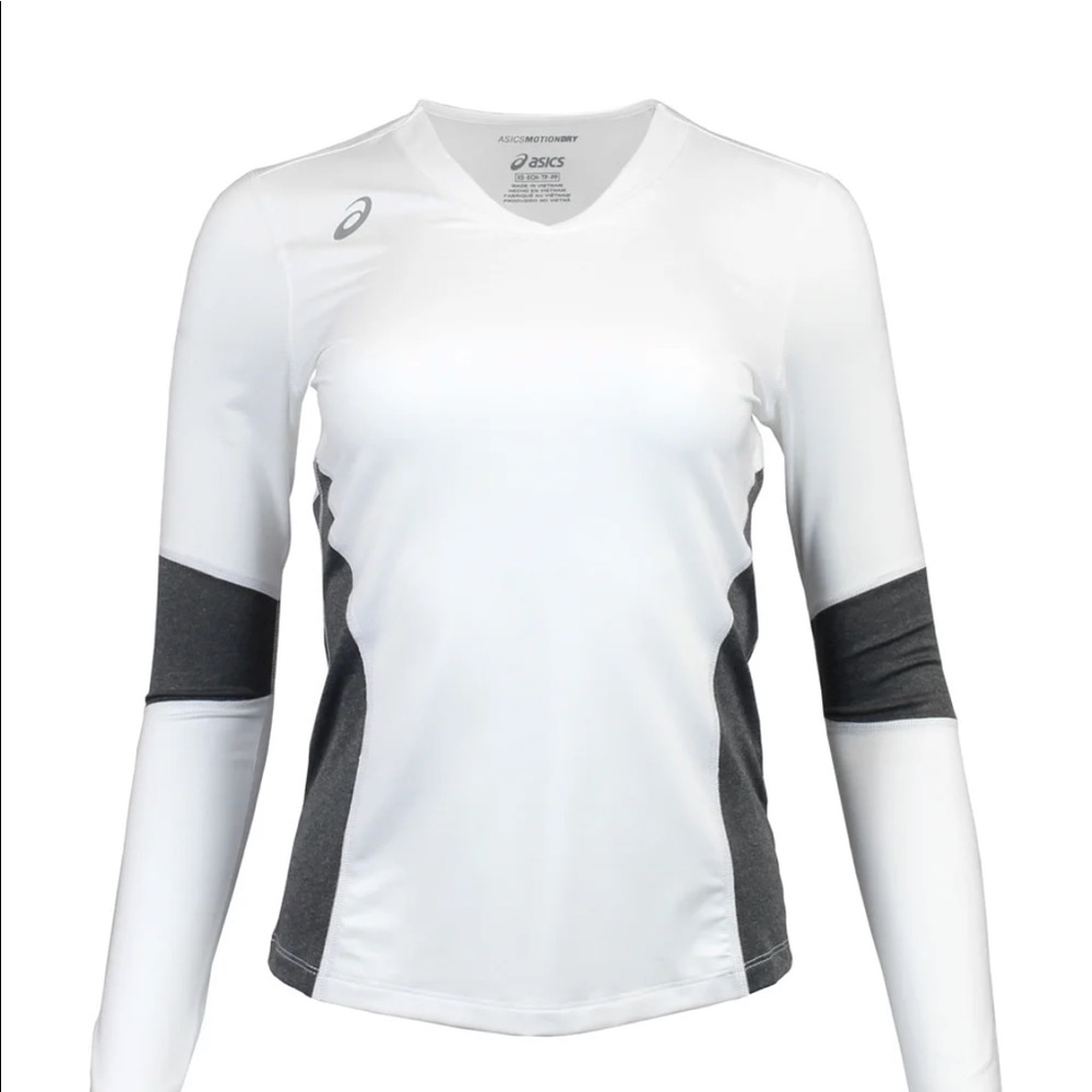 NWT ASICS Decoy V Neck Long Sleeve T-Shirt Medium Womens gray and White dry fit